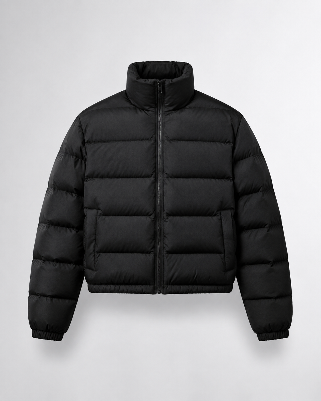 Chaqueta acolchada corta de cuello alto negra, prenda frontal — VRS STYLE