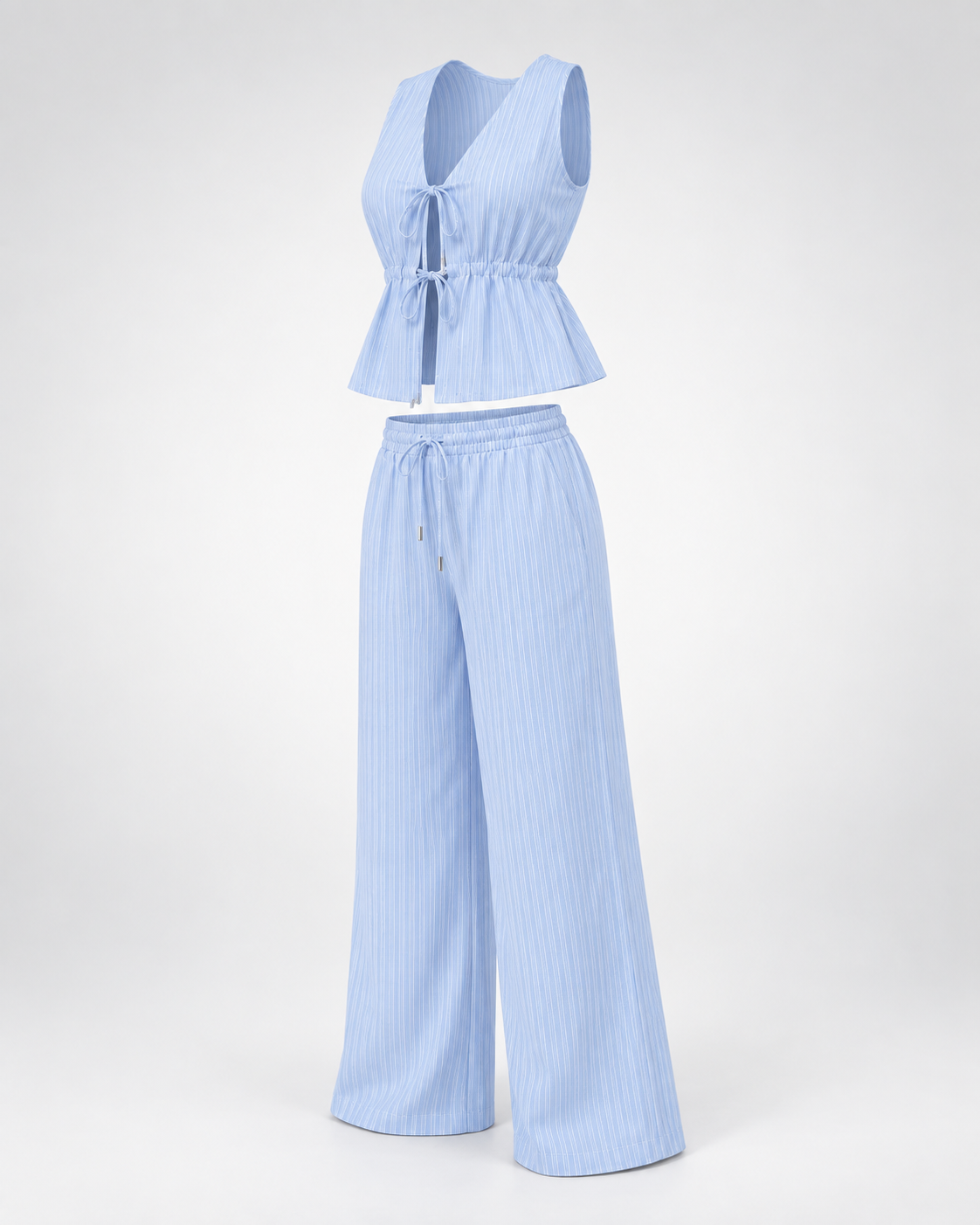 Conjunto Rayas Riviera azul claro — vista 45 grados de la prenda