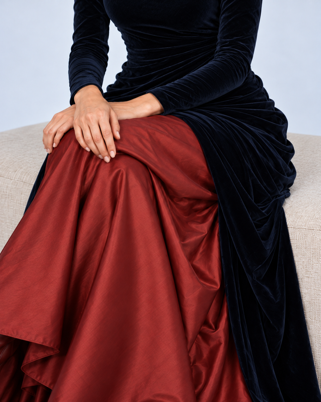 Vestido Évora Bicolor - Detalle de drapeado