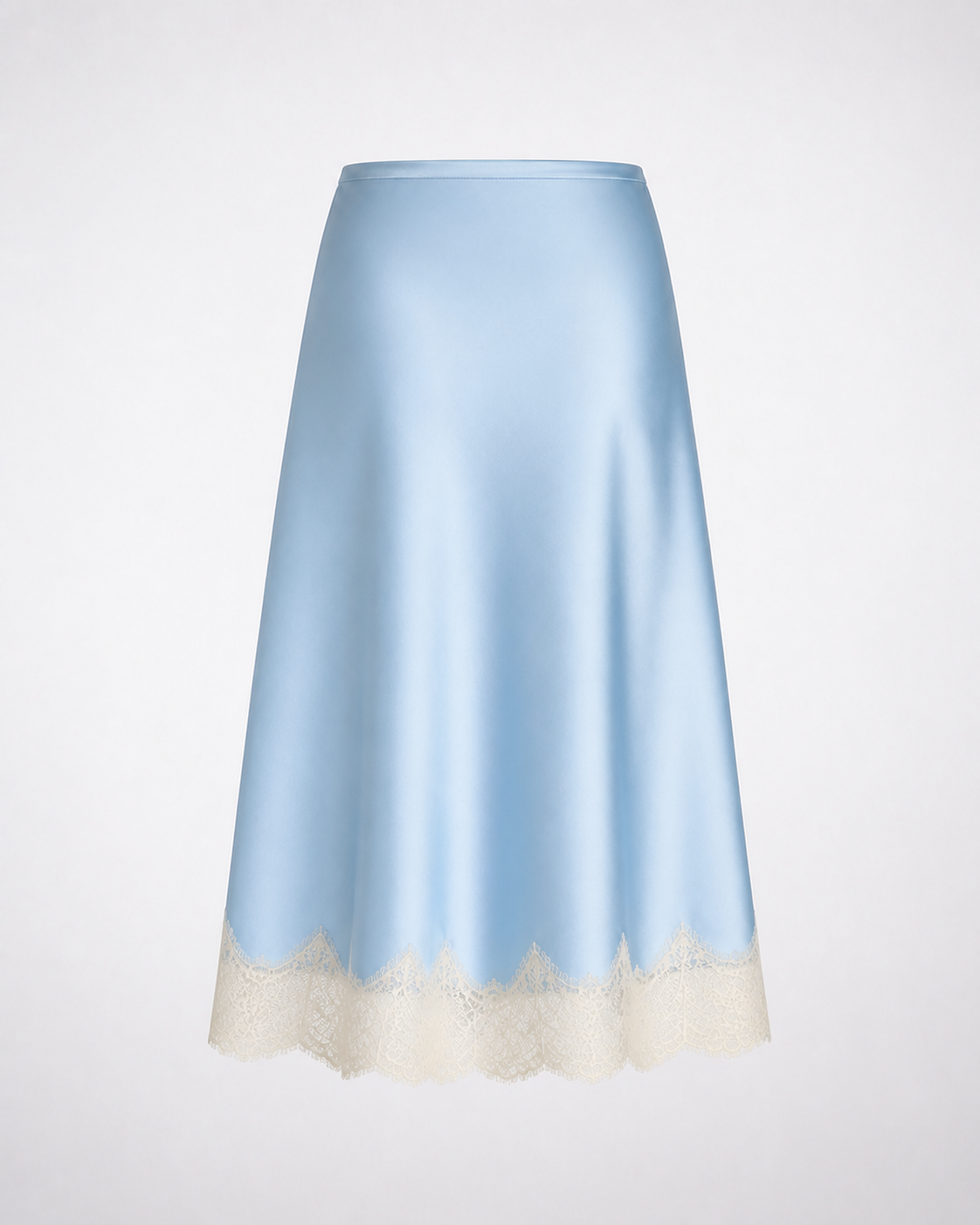Falda Satinada con Bajo de Encaje · azul cielo · espalda de la prenda