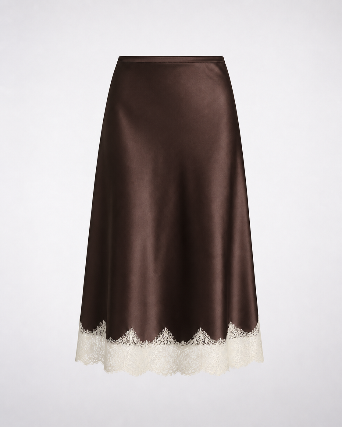 Falda Satinada con Bajo de Encaje · marron · prenda frontal