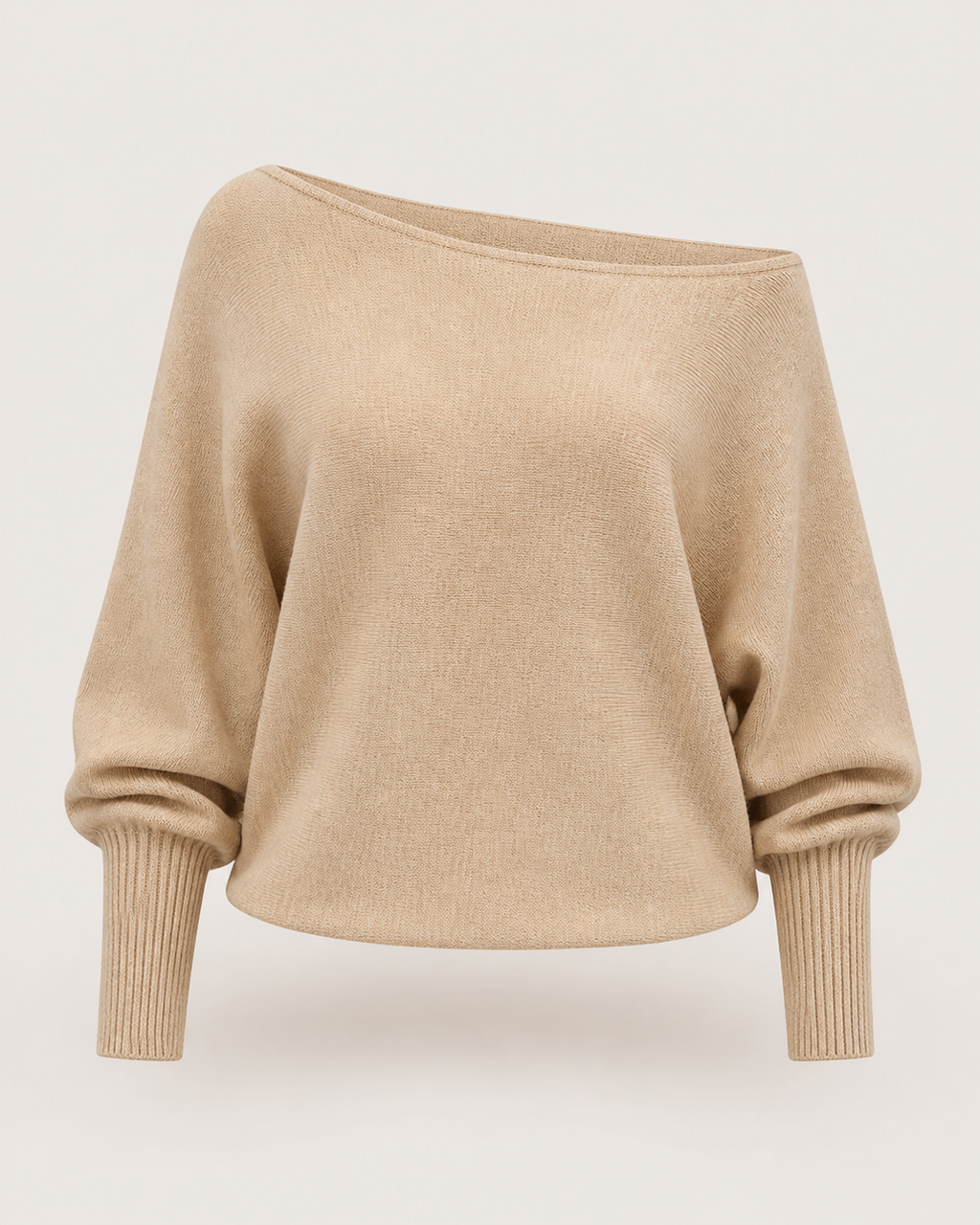 Jersey beige de punto con escote barco VRS STYLE — vista frontal de la prenda
