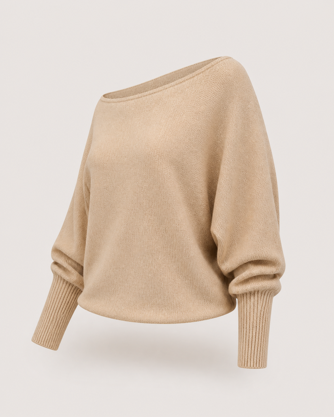 Jersey beige de punto con escote barco VRS STYLE — vista de tres cuartos de la prenda