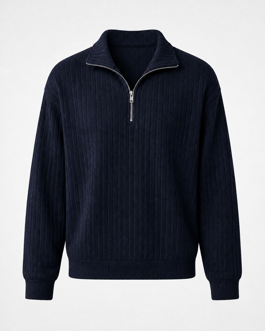 Jersey de Canalé con Media Cremallera · Azul marino · prenda frontal