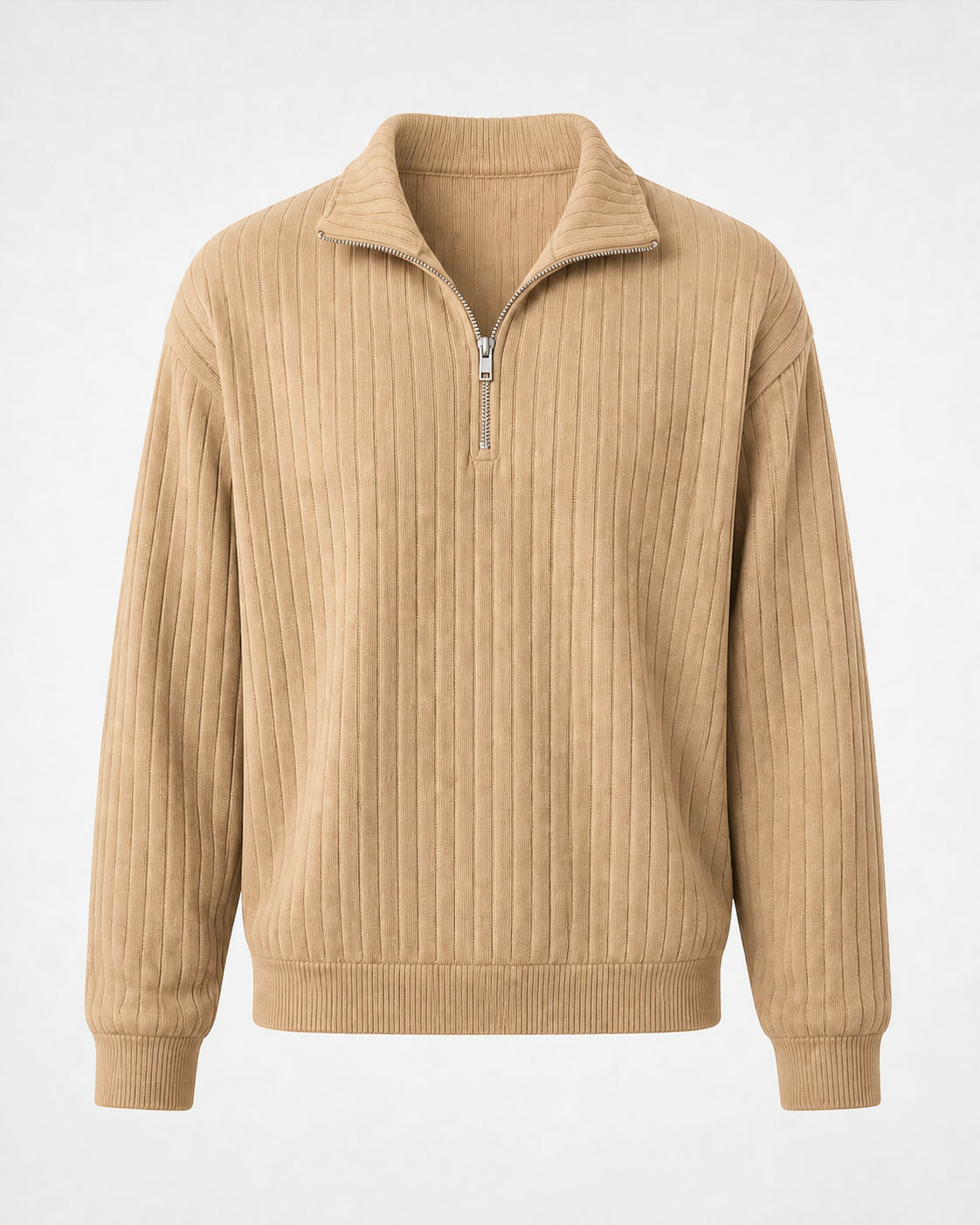 Jersey de Canalé con Media Cremallera · Beige · prenda frontal