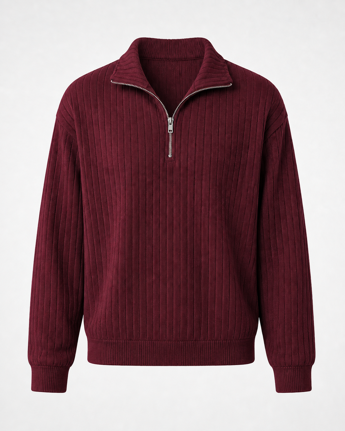 Jersey de Canalé con Media Cremallera · Burdeos · prenda frontal