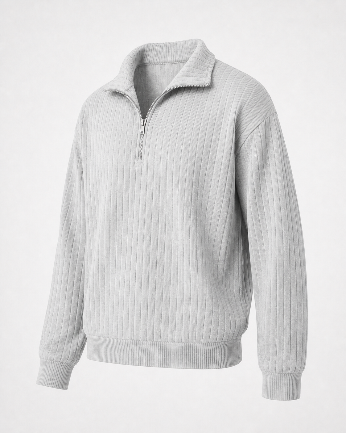 Jersey de Canalé con Media Cremallera · Gris claro · prenda a 45 grados
