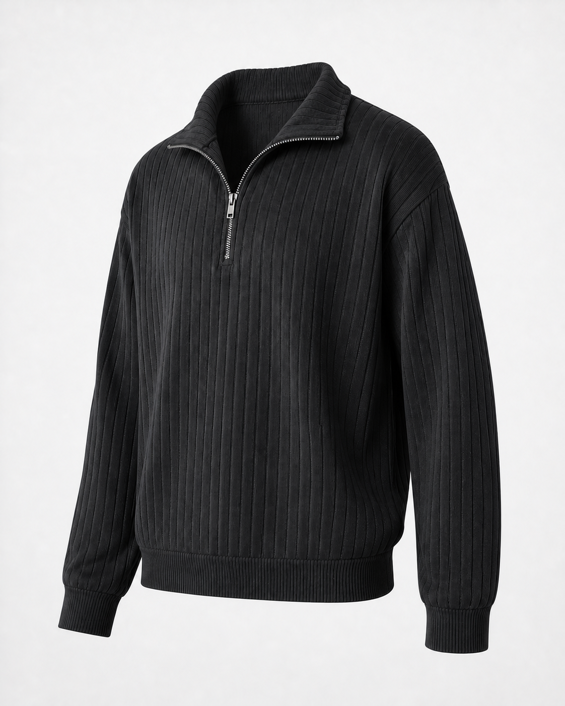 Jersey de Canalé con Media Cremallera · Gris oscuro · prenda a 45 grados