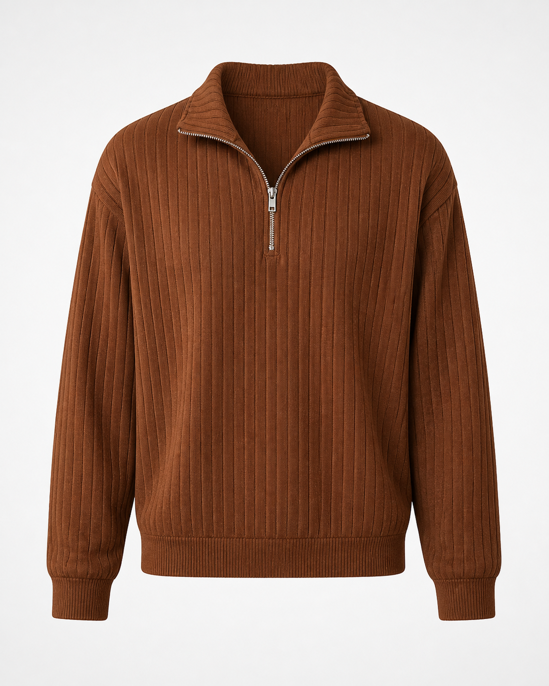 Jersey de Canalé con Media Cremallera · Marrón · prenda frontal