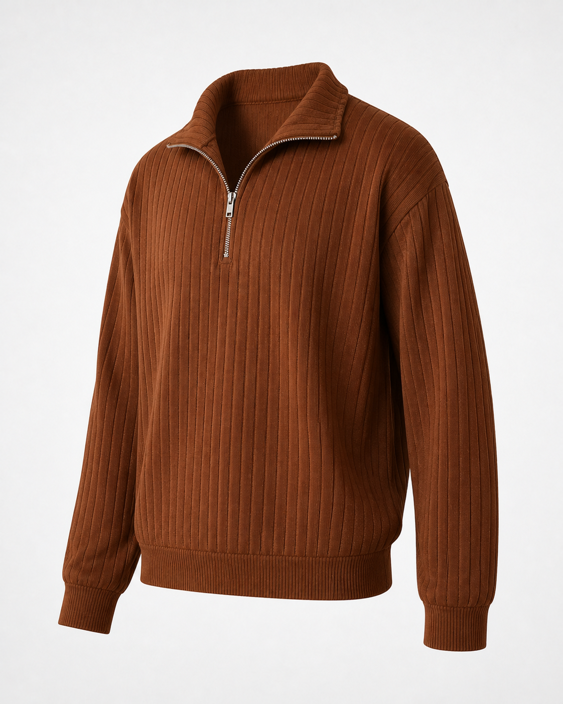 Jersey de Canalé con Media Cremallera · Marrón · prenda a 45 grados