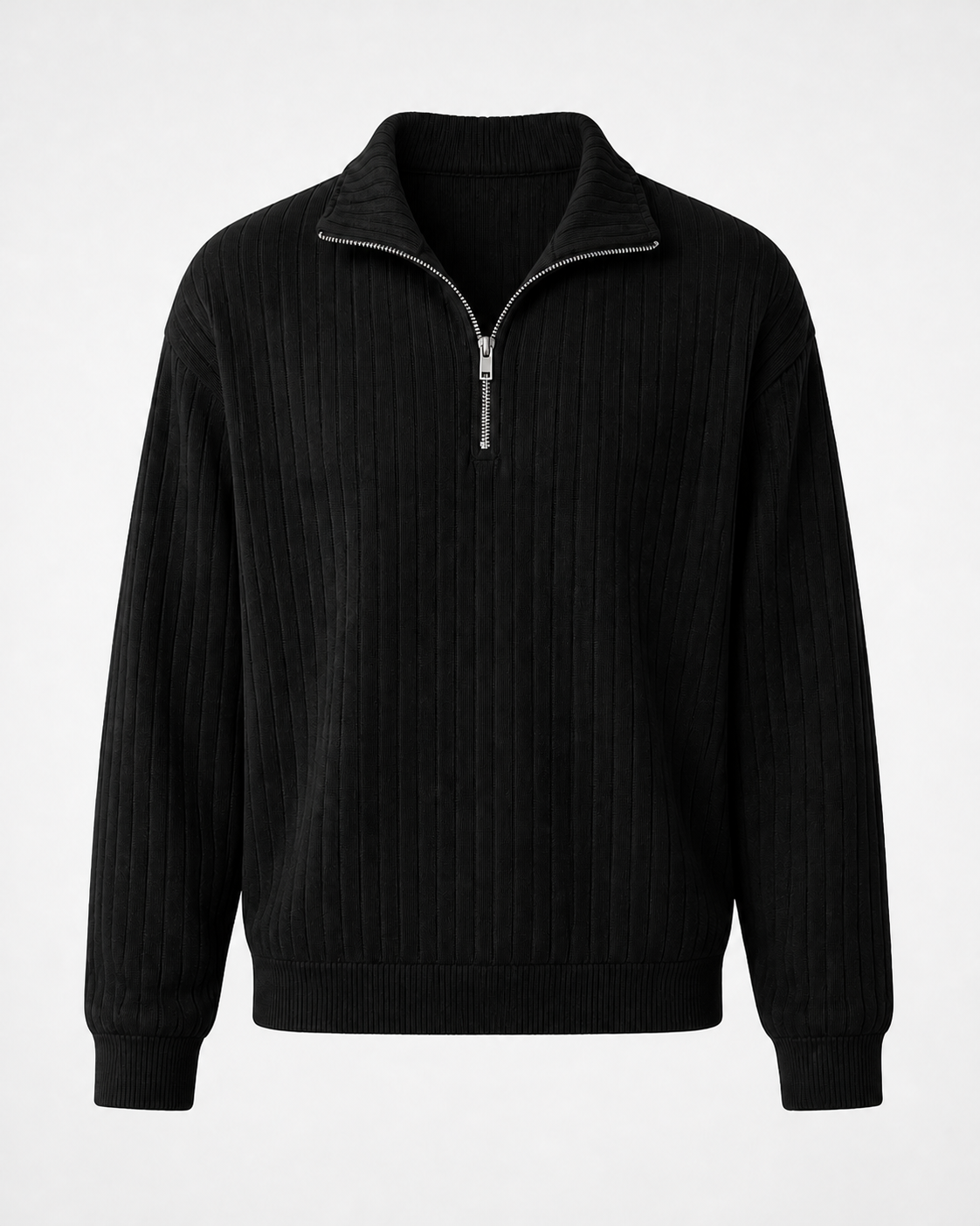 Jersey de Canalé con Media Cremallera · Negro · prenda frontal