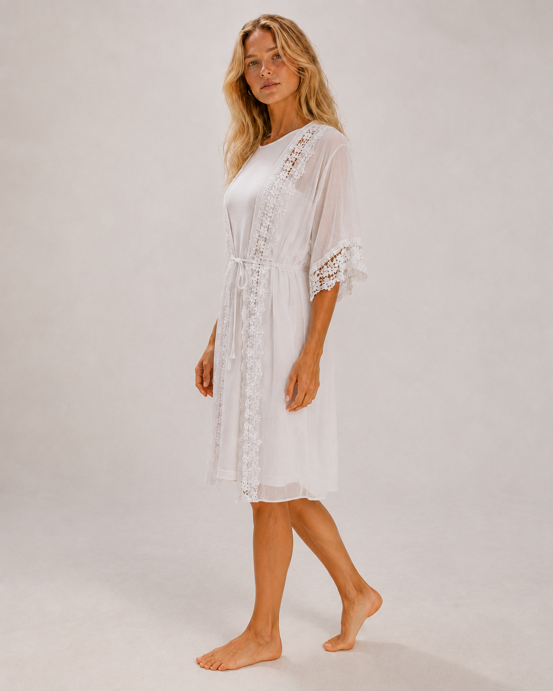 Kimono Cala White — vista lateral