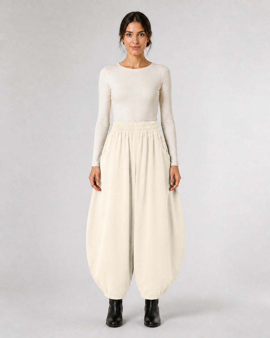Pantalón Harem de Cintura Elástica · crudo · modelo frontal