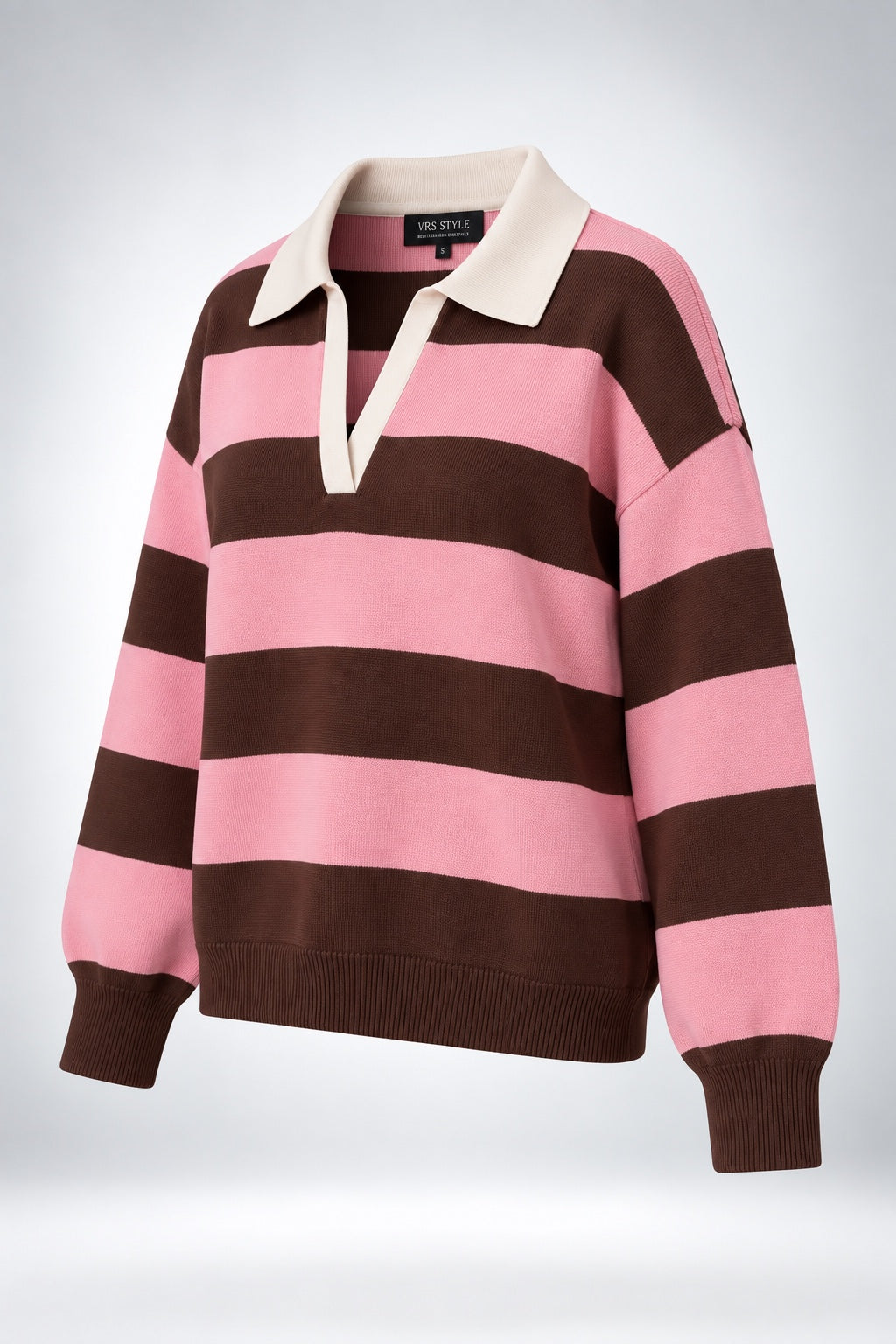 Polo de punto oversize a rayas, rosa + marron, imagen 1