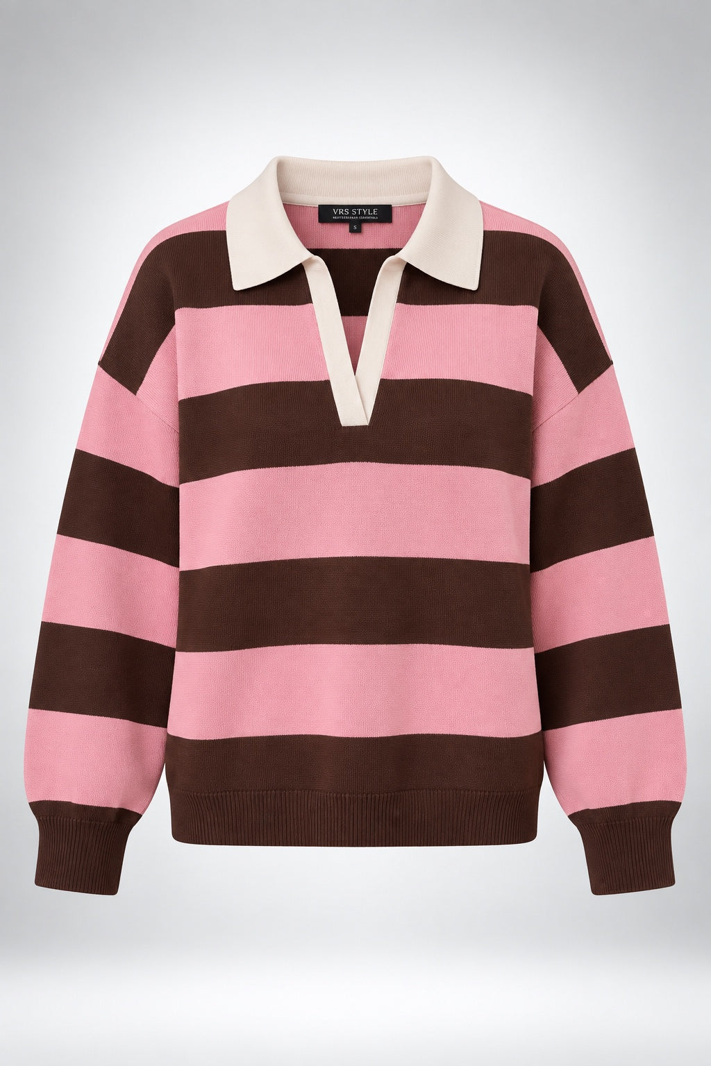 Polo de punto oversize a rayas, rosa + marron, imagen 3