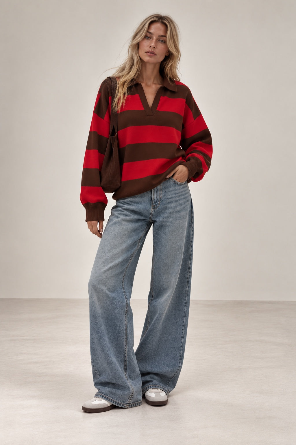 Polo de punto oversize a rayas, rojo + marron, imagen 15