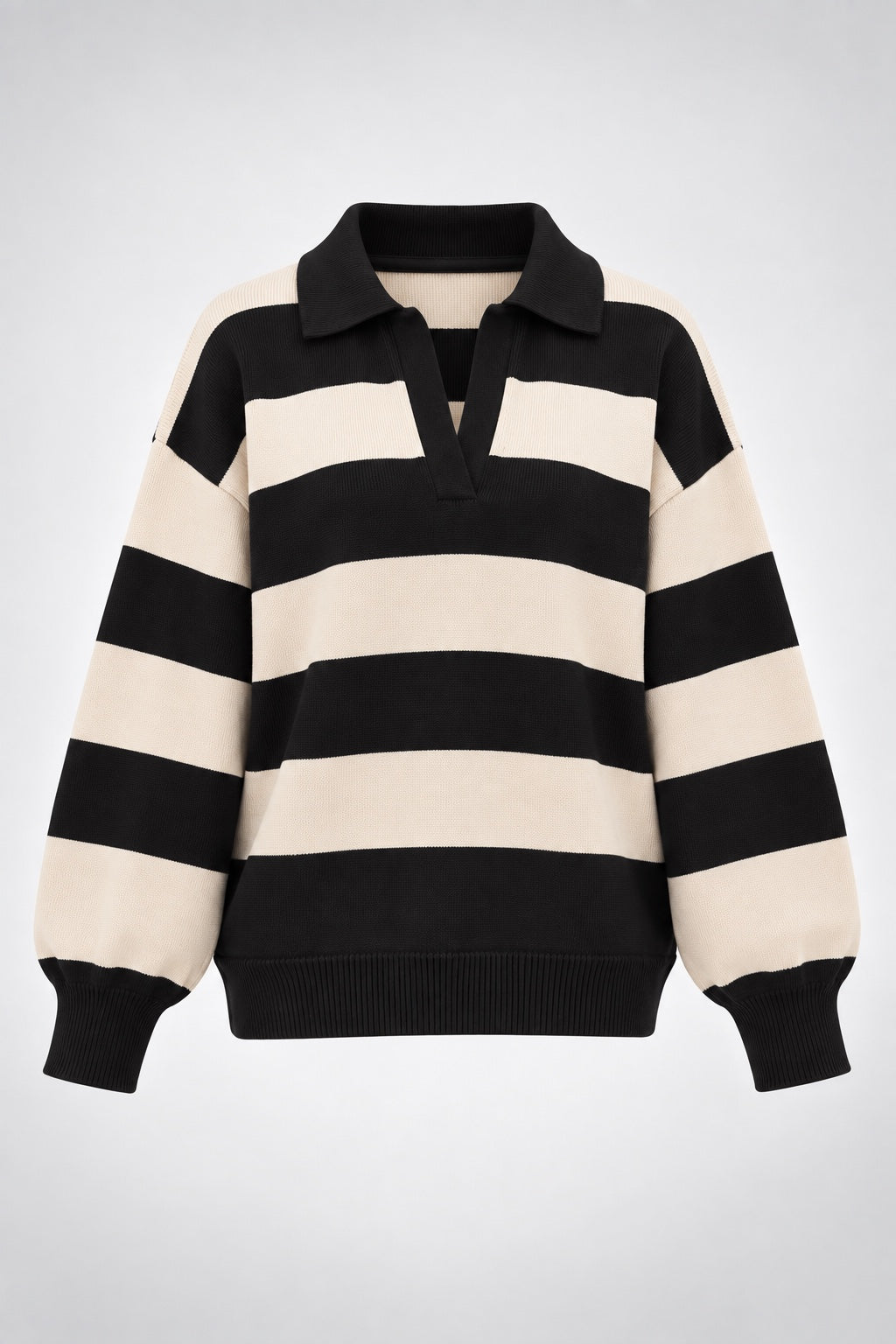Polo de punto oversize a rayas, negro + crema, imagen 21
