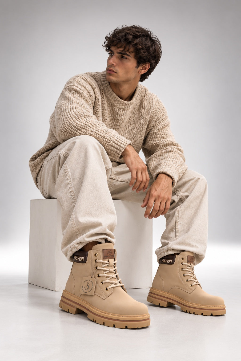 Ridge Urban Boots beige con modelo hombre