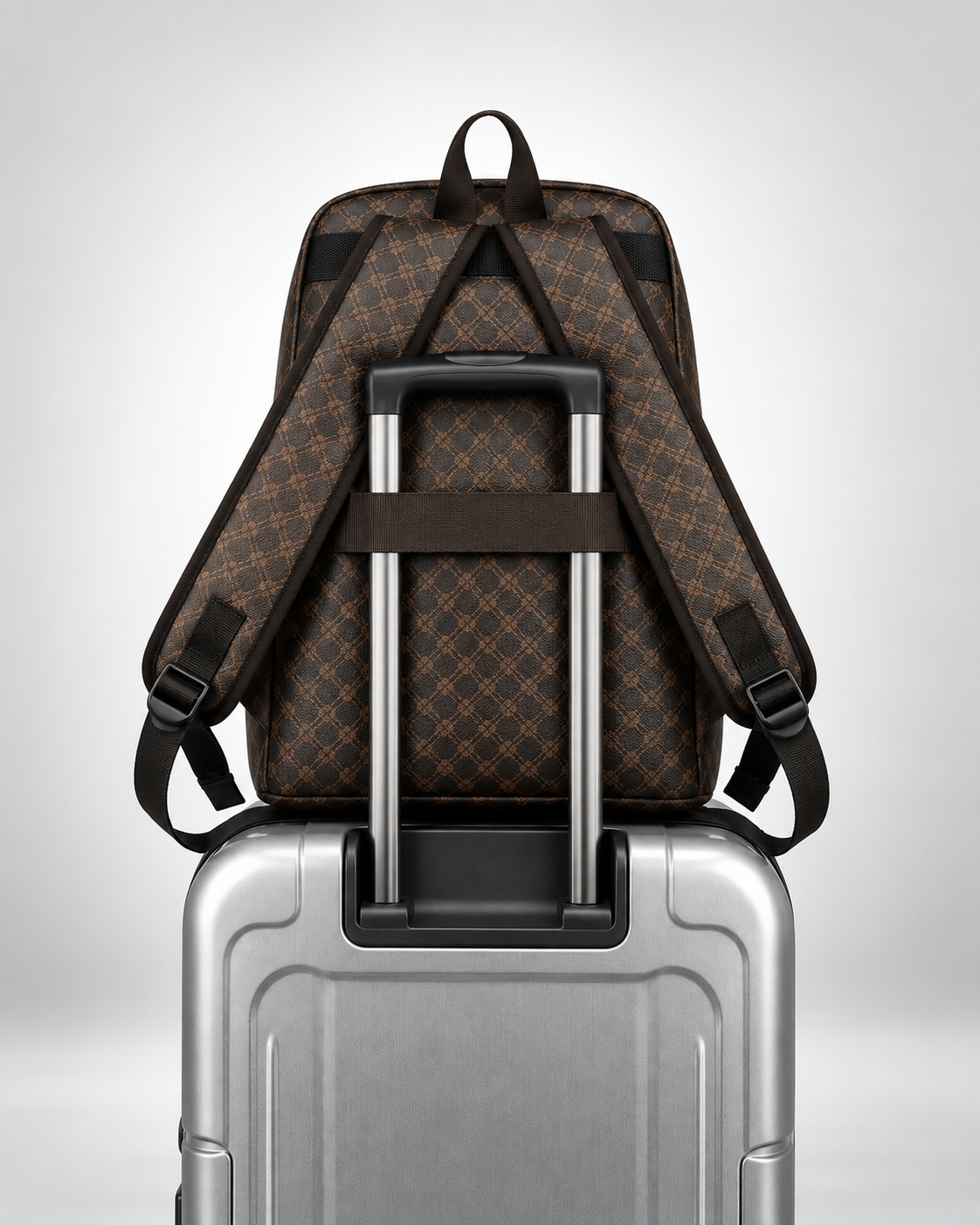 VRS Signature Travel Backpack marrón - sistema de sujeción para maleta