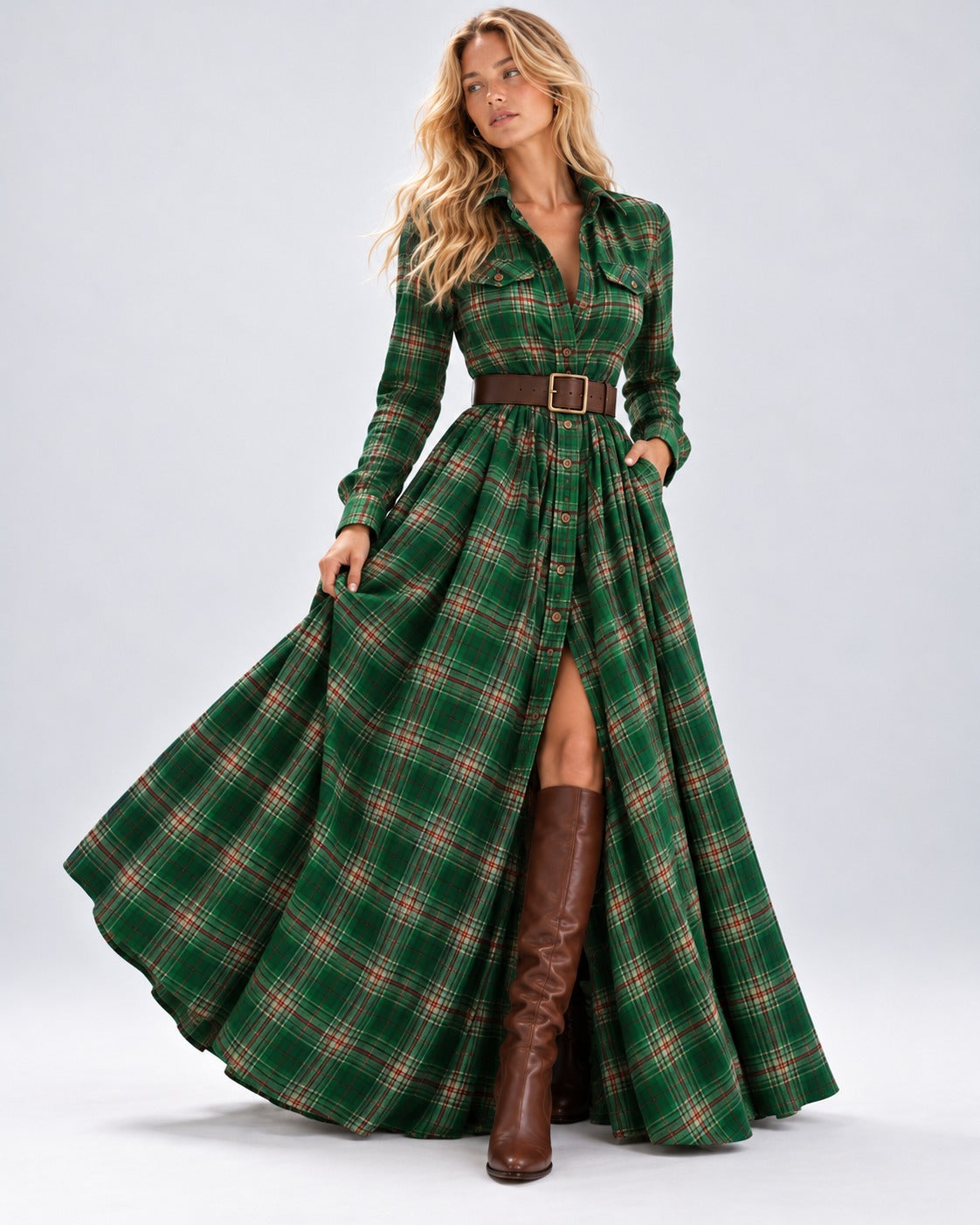 Vestido Edimburgo Tartán verde - vista frontal