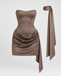 Vestido Mónaco Satin Marrón arena, frontal de la prenda sola