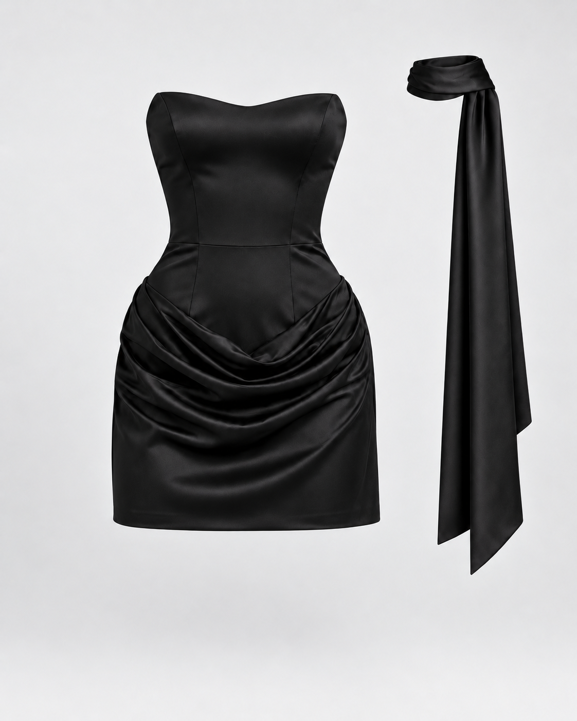 Vestido Mónaco Satin Negro, frontal de la prenda sola