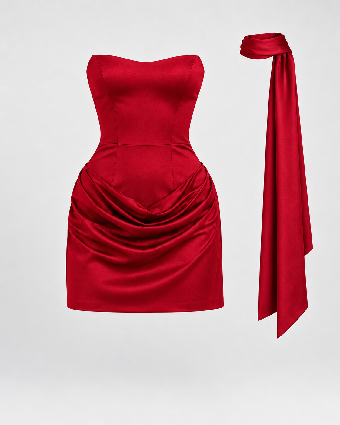 Vestido Mónaco Satin Rojo, frontal de la prenda sola