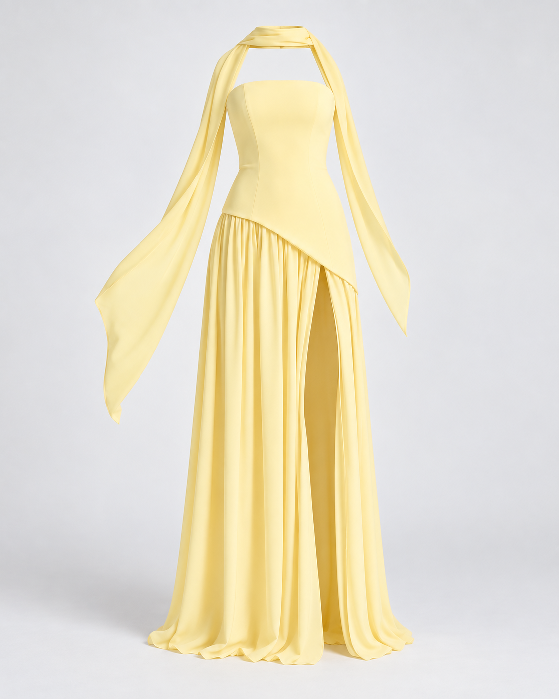 Vestido Siena Drape amarillo pastel — frontal de la prenda