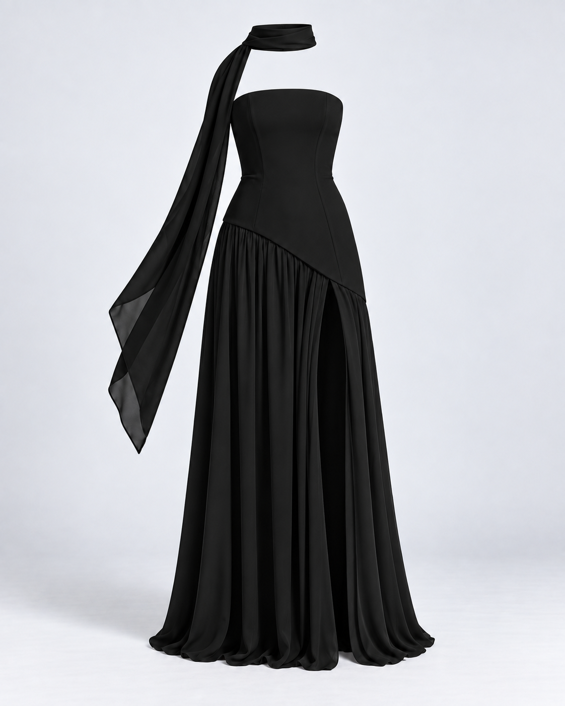 Vestido Siena Drape negro — frontal de la prenda