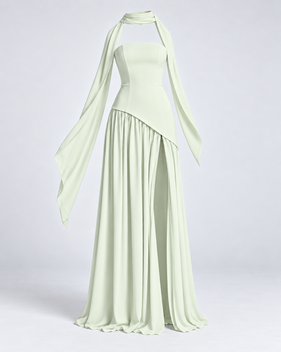 Vestido Siena Drape verde menta — frontal de la prenda